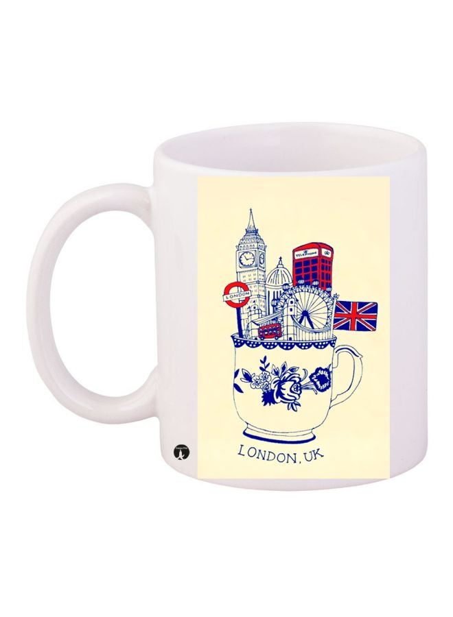 BP London Printed Coffee Mug White/Beige/Blue