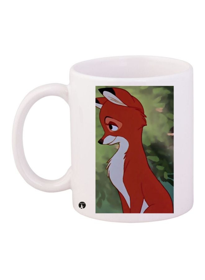 BP Cartoon Fox Printed Coffee Mug White/Green/Brown
