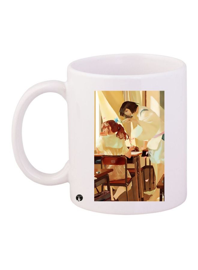 BP Girls Cartoon Printed Coffee Mug White/Yellow/Brown