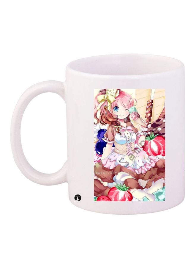BP Anime Girl Printed Coffee Mug White/Pink/Beige
