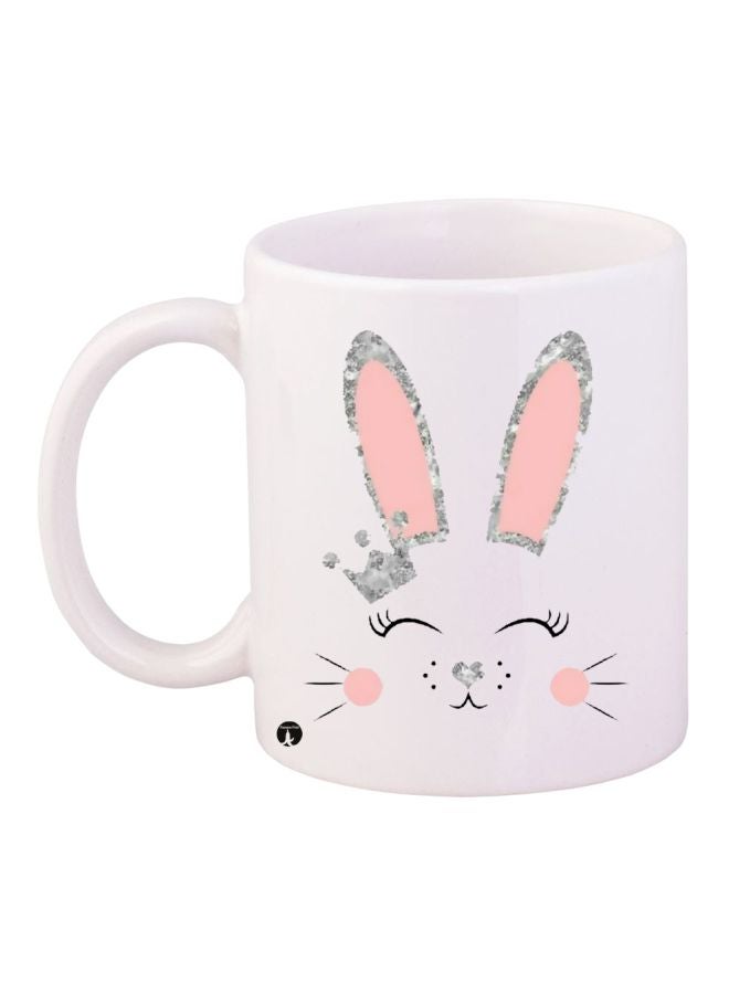 مج قهوة بطبعة وجه قطة أبيض/وردي/فضي