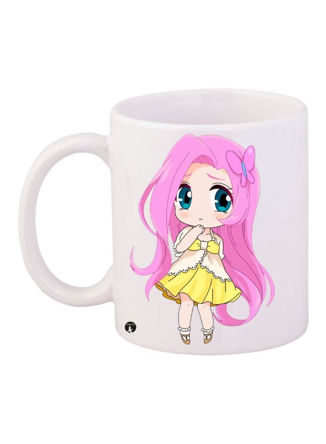 بي بي مج قهوة بطبعة رسومات كرتونية على شكل فتاة أبيض/ وردي/ بيج