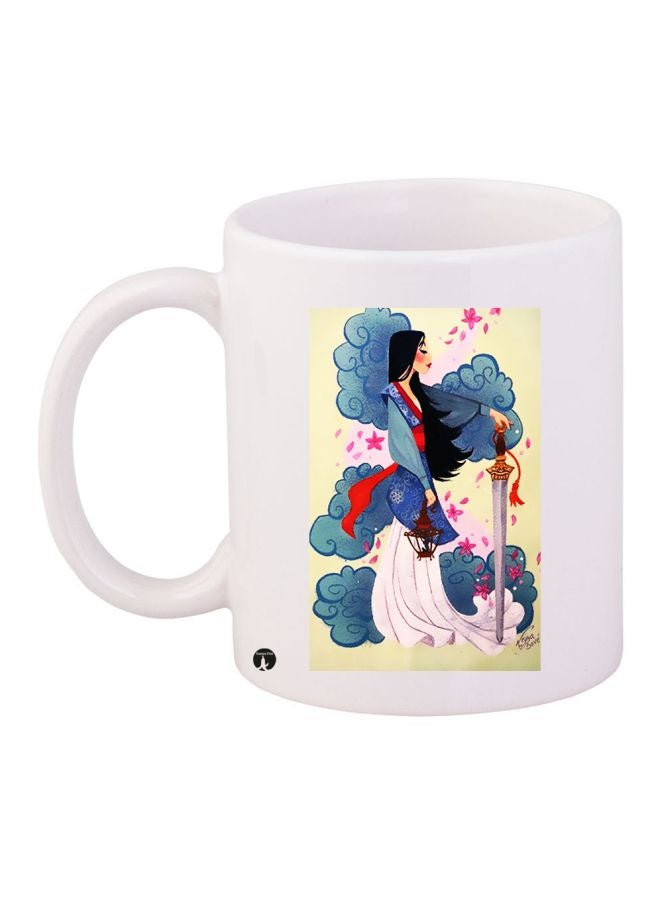 BP Cartoon Girl Printed Coffee Mug White/Blue/Yellow