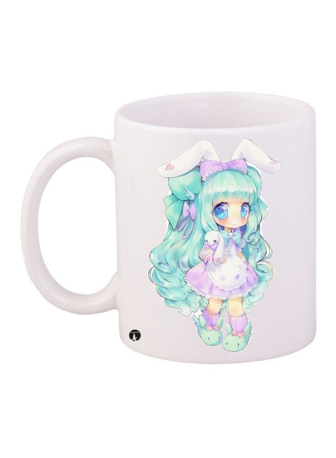 BP Cartoon Girl Printed Coffee Mug White/Green/Purple
