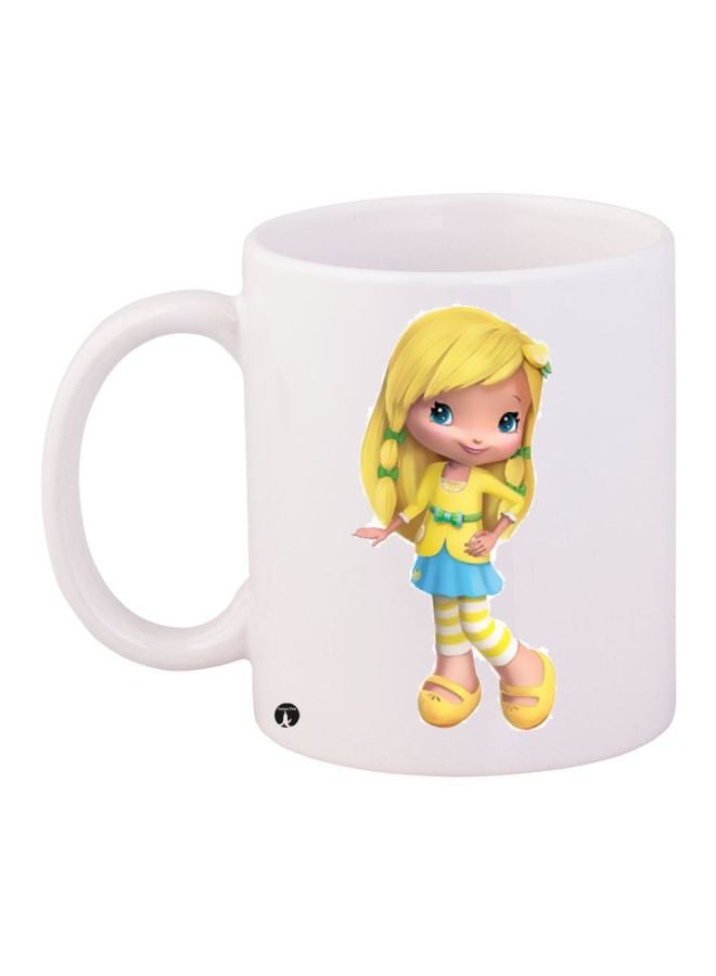 BP Cartoon Girl Printed Coffee Mug White/Yellow/Blue