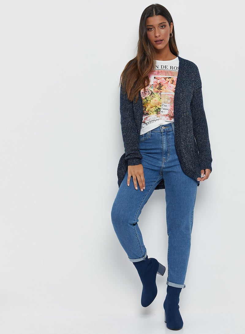 Emoi by Emonite - Solid Textured Long Sleeves Knitwear Cardigan Navy Blazer - Image 1