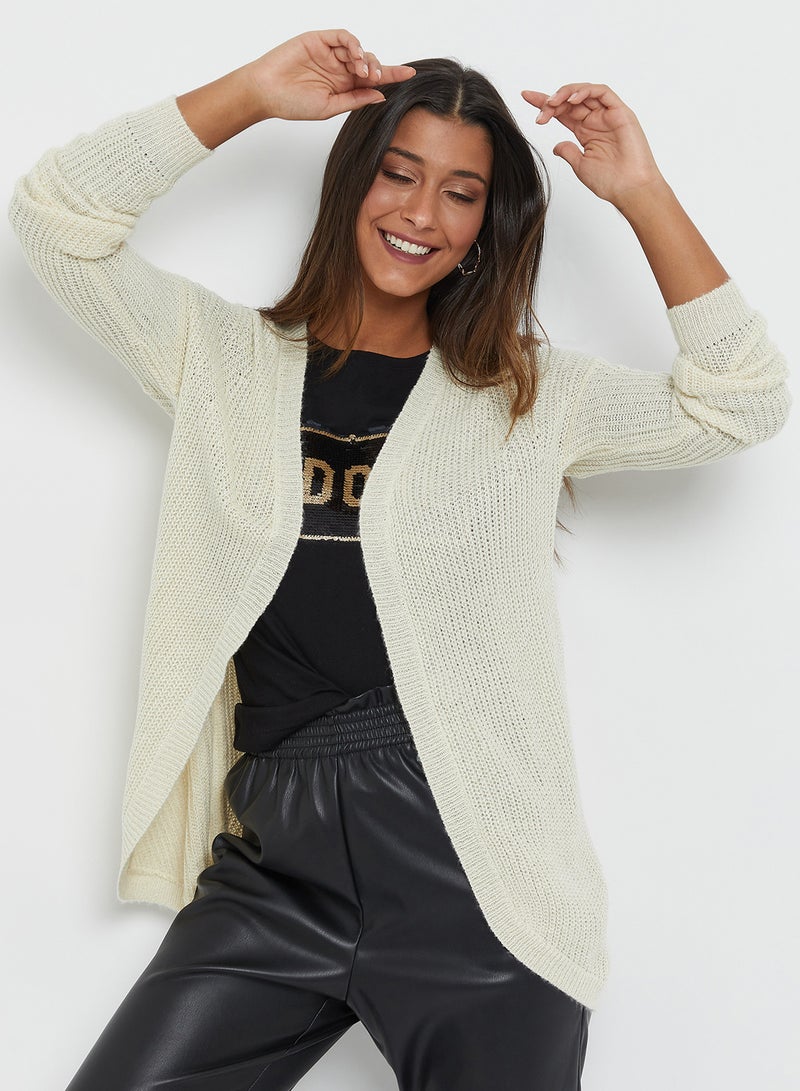 Emoi by Emonite - Solid Textured Long Sleeves Knitwear Cardigan White Asparagus - Image 1