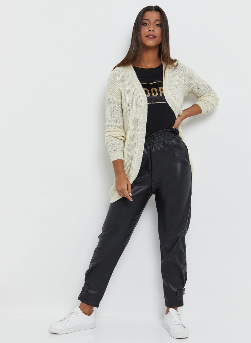 Emoi by Emonite - Solid Textured Long Sleeves Knitwear Cardigan White Asparagus - Image 1