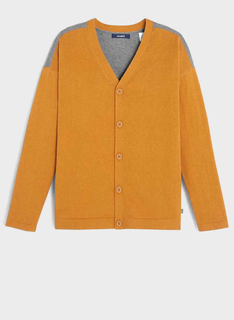 أوكايدي كارديجان للشباب برقبة على شكل حرف V أصفر