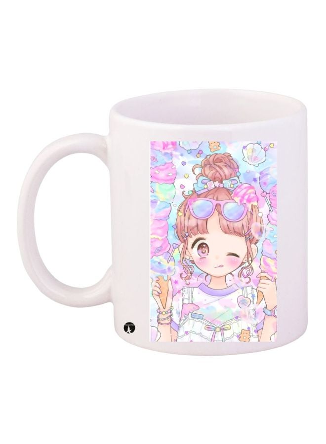 BP Cartoon Girl Printed Coffee Mug White/Pink/Blue