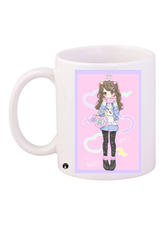 BP Cartoon Girl Printed Coffee Mug White/Pink/Blue