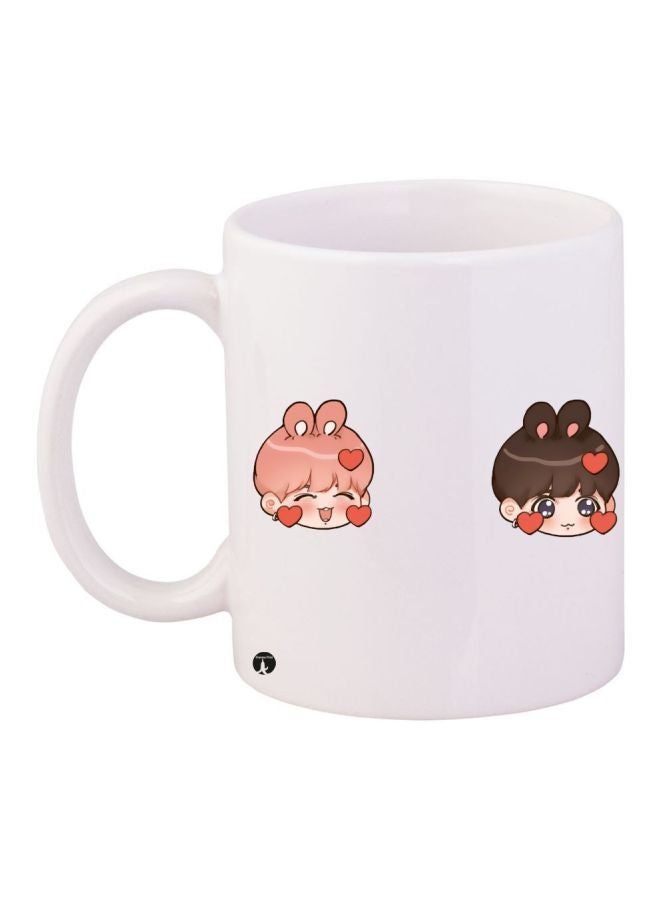 BP Cartoon Girls Printed Coffee Mug White/Pink/Brown