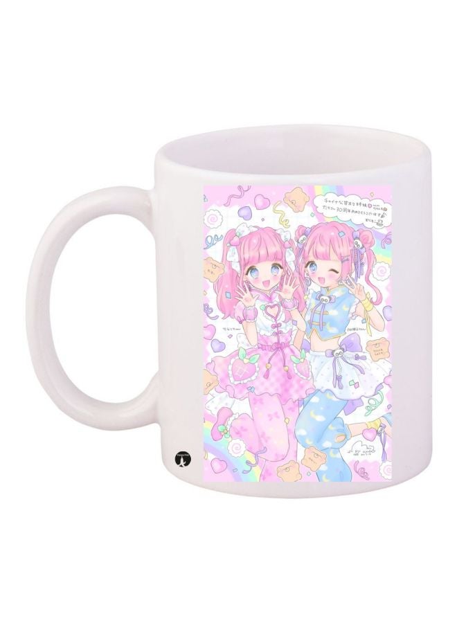Cartoon Girls Printed Coffee Mug White/Pink/Yellow