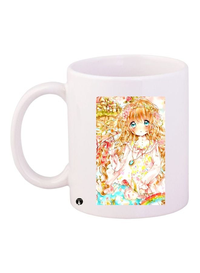 بي بي مج قهوة بطبعة رسوم متحركة على شكل فتاة أبيض/ بيج/ أزرق