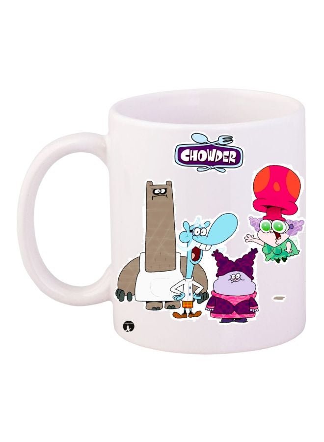 Cartoon Printed Coffee Mug White/Blue/Brown