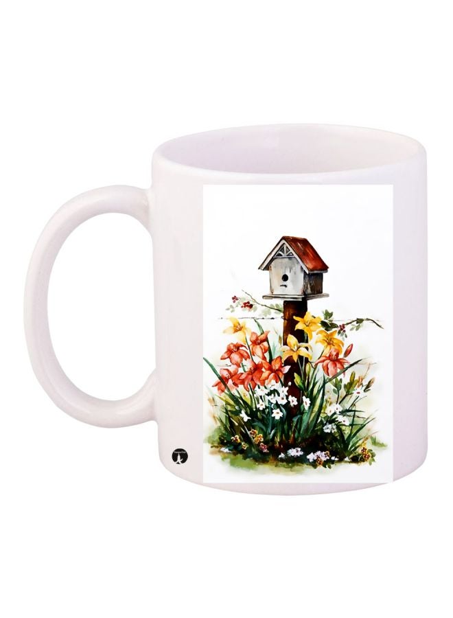 Floral Postbox Printed Coffee Mug White/Yellow/Green