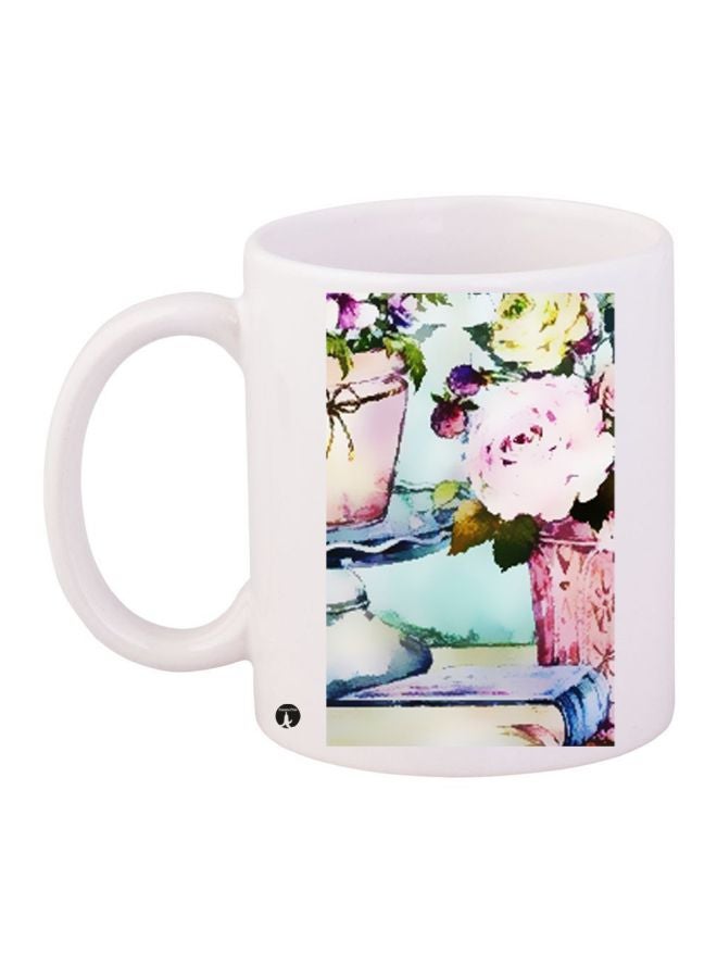 بي بي قدح قهوة - زهور وردي/أخضر/أبيض