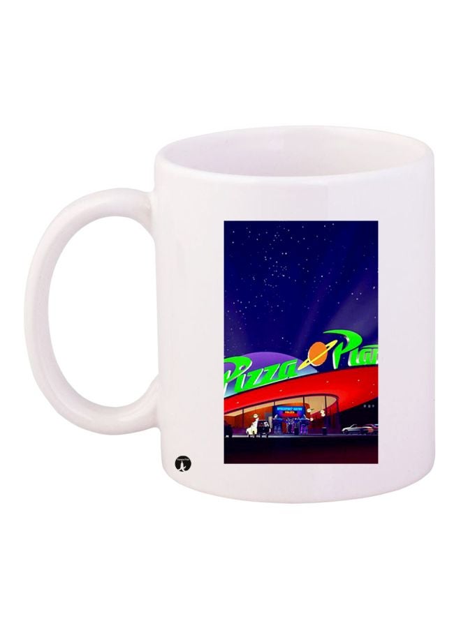 BP Pizza Planet Printed Coffee Mug White/Blue/Red