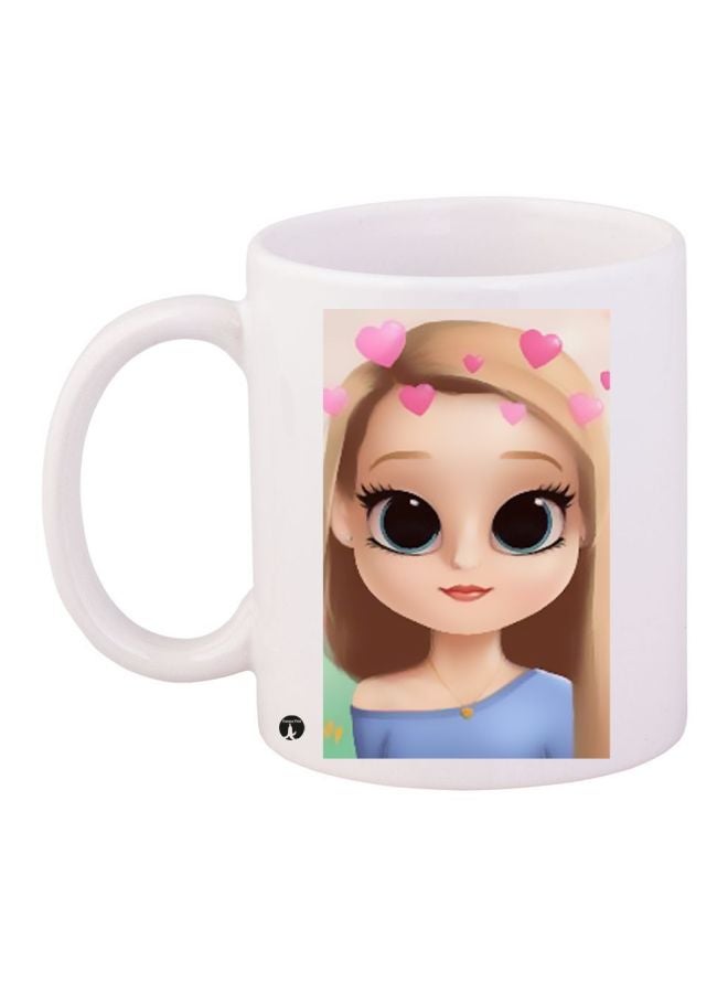 BP Cartoon Girl Printed Coffee Mug White/Beige/Blue