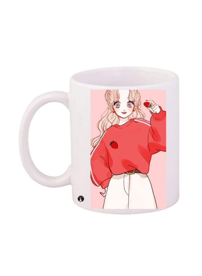 BP Cartoon Girl Printed Coffee Mug White/Pink/Red