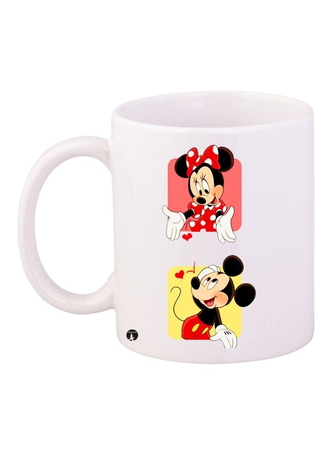BP Mickey And Minnie Mouse Printed Coffee Mug White/Pink/Yellow