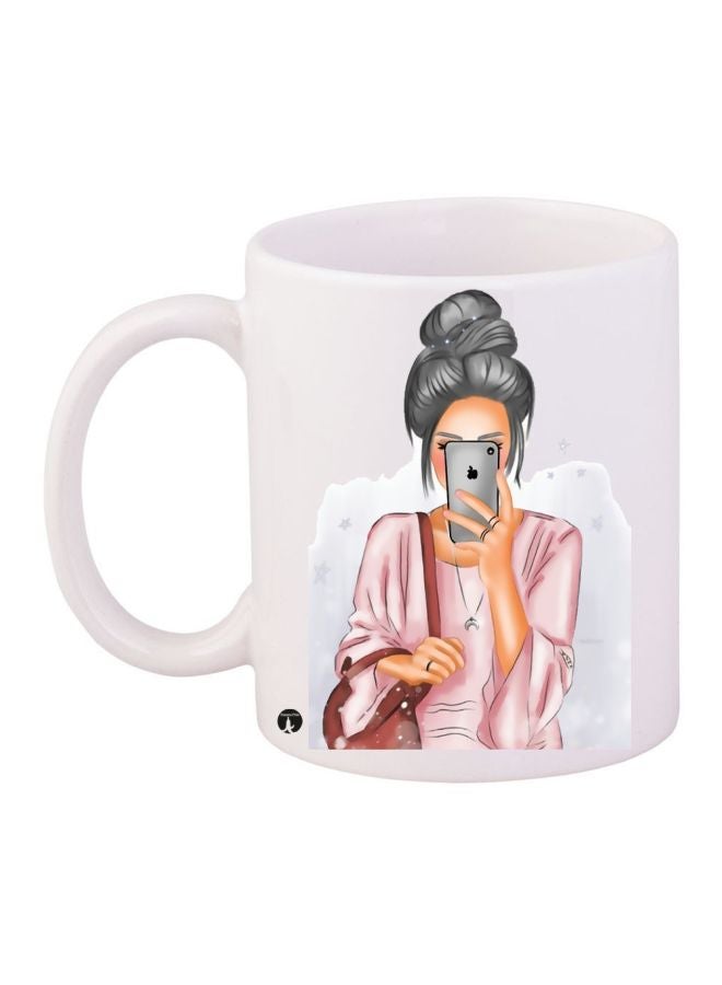 BP Cartoon Girl Printed Coffee Mug White/Pink/Grey