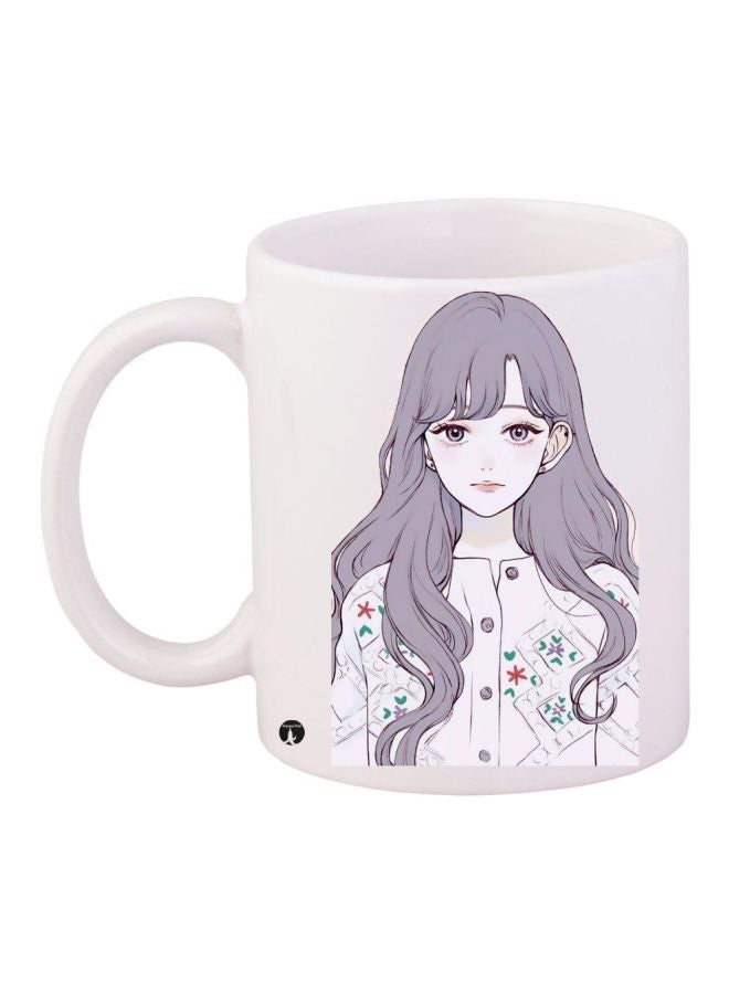 بي بي مج قهوة بطبعة رسوم متحركة على شكل فتاة أبيض/رمادي/أحمر