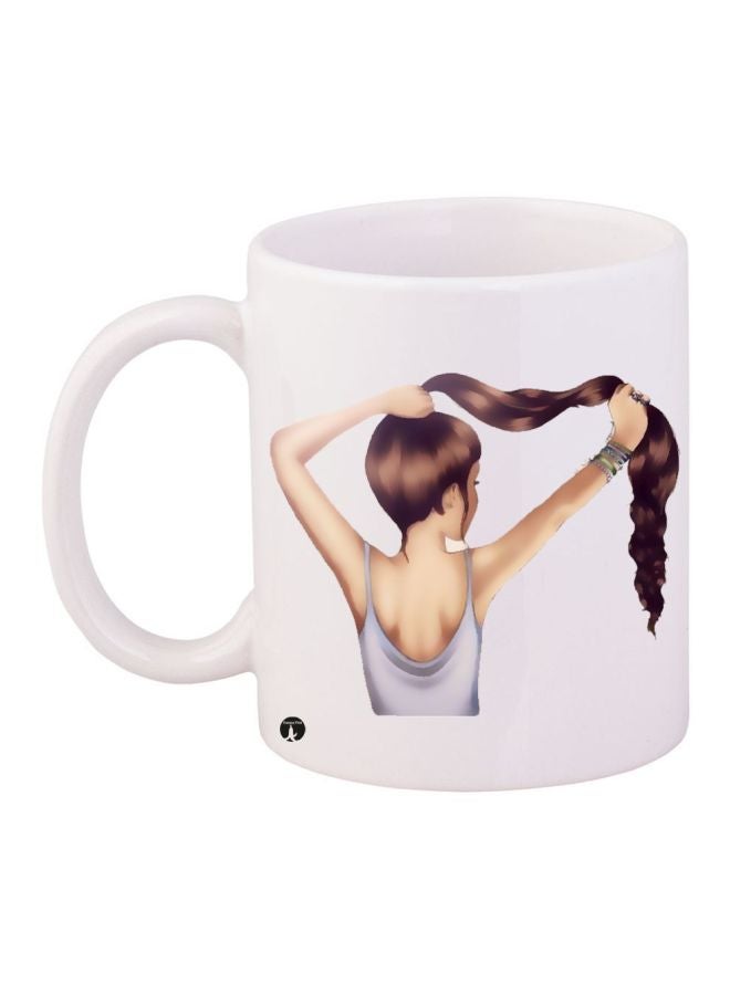 BP Cartoon Girl Printed Coffee Mug White/Beige/Brown