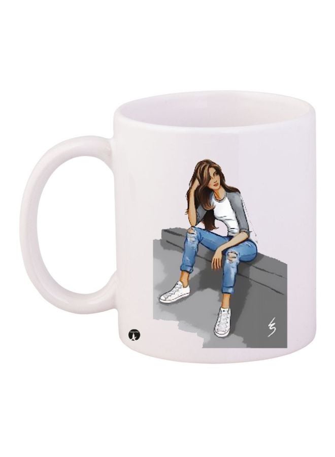 Girl Printed Coffee Mug White/Grey/Blue