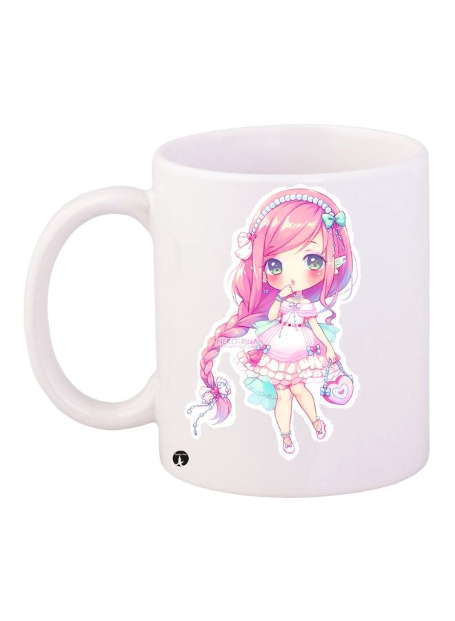 BP Cartoon Girl Printed Coffee Mug White/Pink/Beige