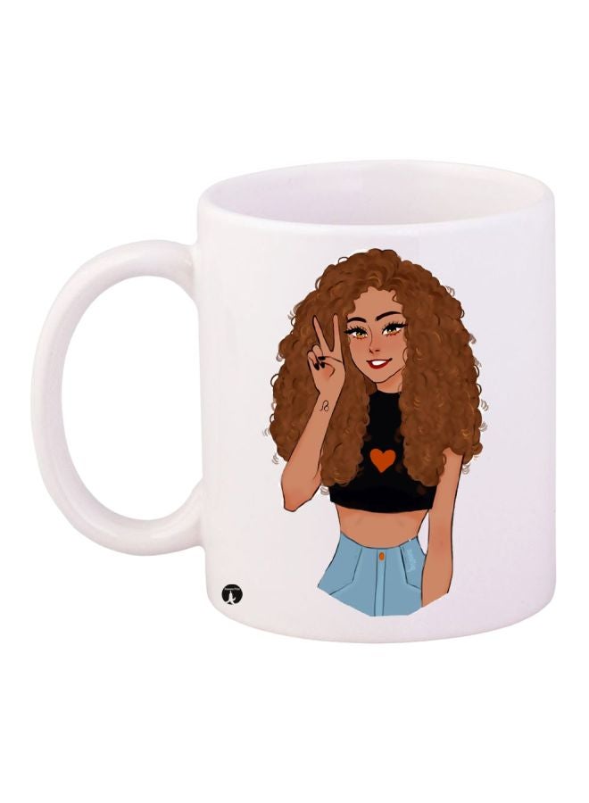 BP Animated Girl Printed Coffee Mug White/Brown/Beige