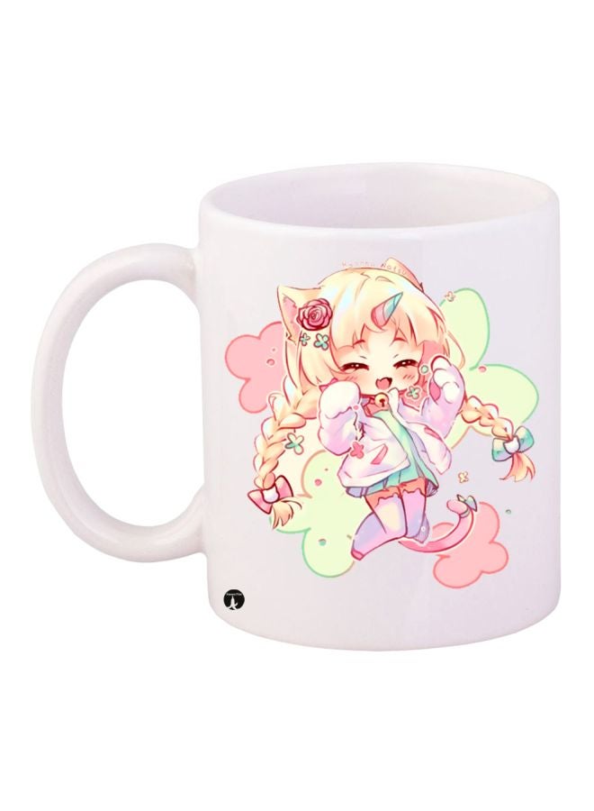 Anime Girl Printed Coffee Mug White/Yellow/Beige