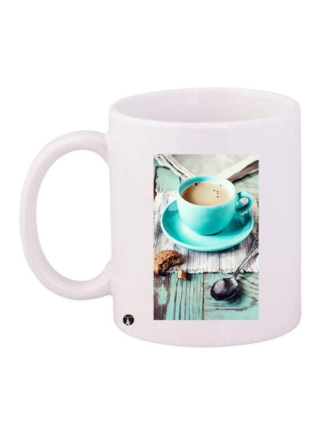 Cup With Saucer Printed Coffee Mug White/Blue/Silver