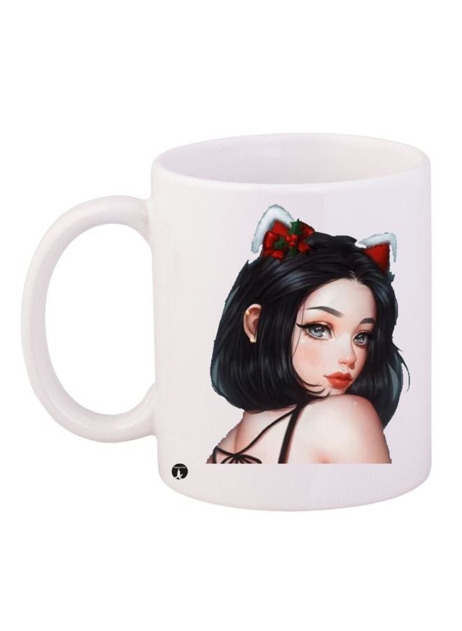 BP Cartoon Girl Printed Coffee Mug White/Beige/Black