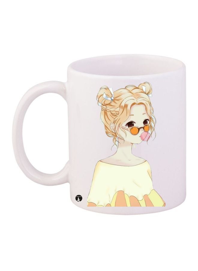 BP Cartoon Girl Printed Coffee Mug White/Beige/Yellow