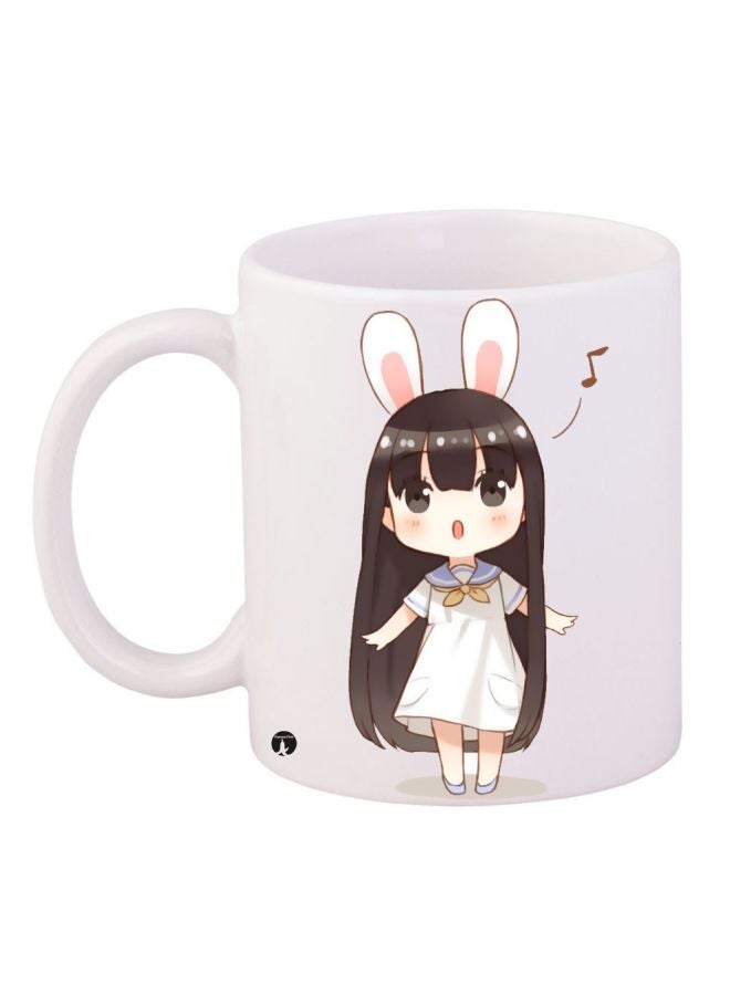 Cartoon Girl Printed Coffee Mug White/Beige/Black