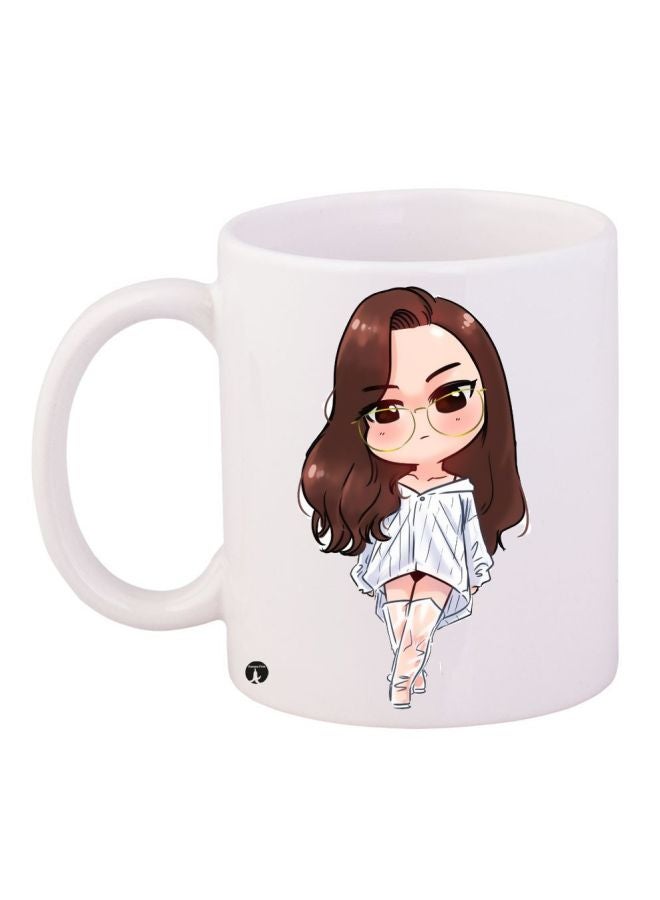BP Cartoon Girl Printed Coffee Mug White/Beige/Brown