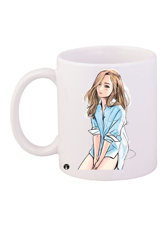 Girl Printed Coffee Mug White/Beige/Blue