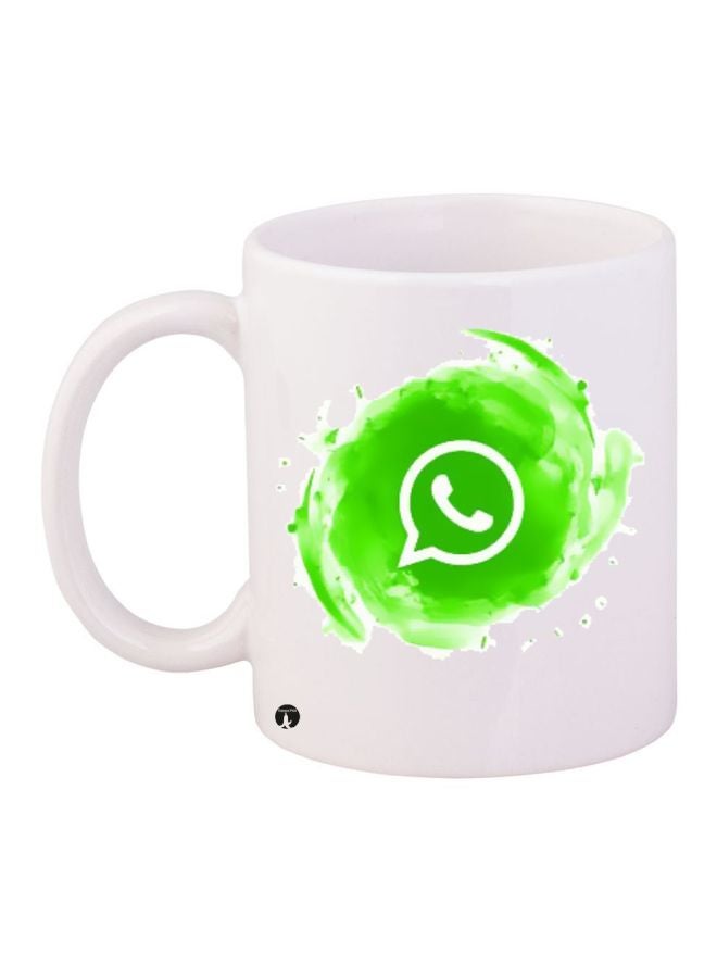 بي بي مج قهوة مزين برسمة مطبوعة لشعار واتساب أبيض/أخضر