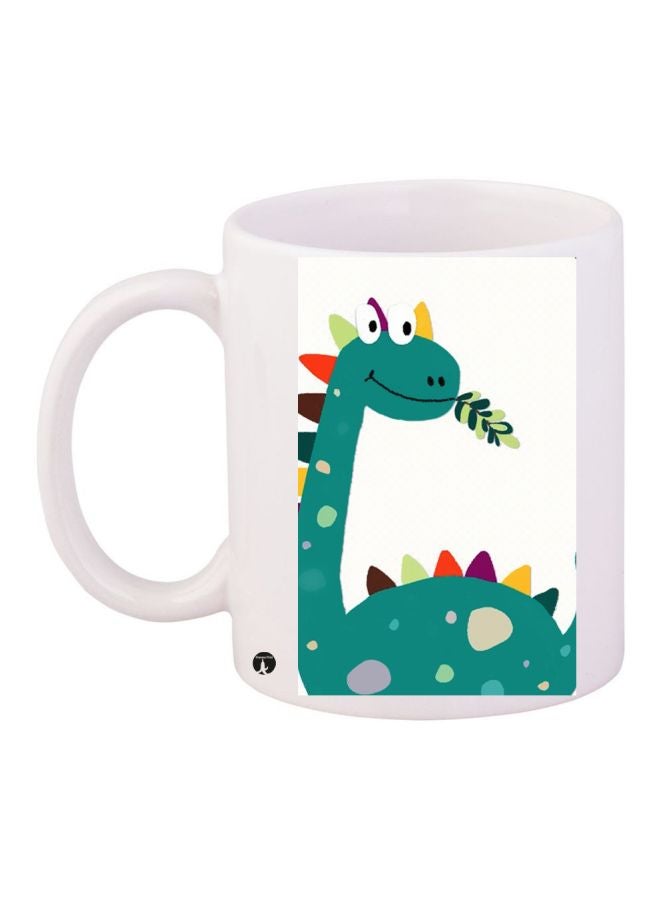 بي بي كوب قهوة مزين بطبعة صورة كرتونية لديناصور أبيض/أخضر/أصفر