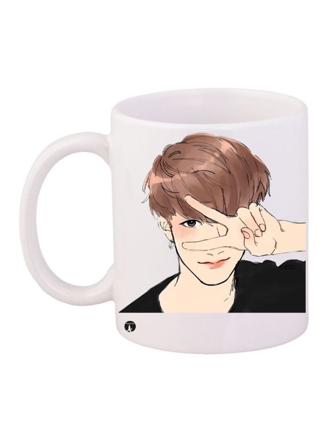 BP Cartoon Boy Printed Coffee Mug White/Brown/Beige