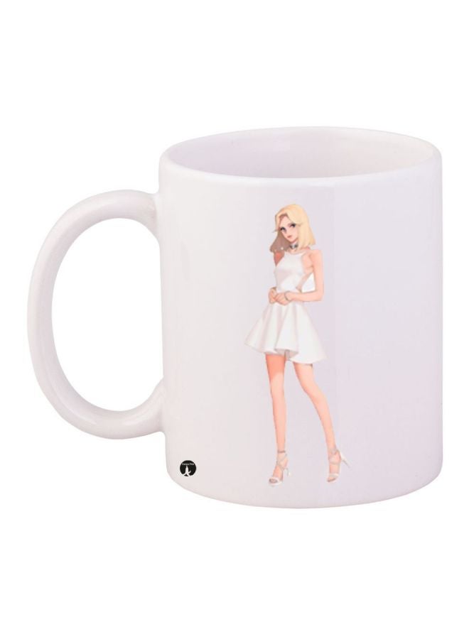 بي بي مج قهوة بطبعة رسومات كرتونية على شكل فتاة أبيض/بيج/أصفر