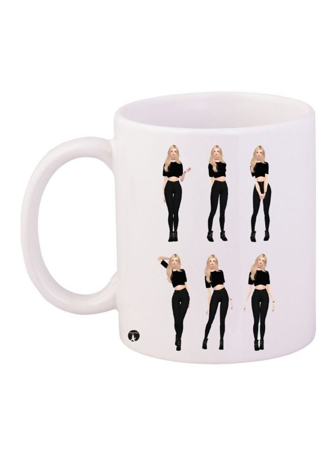 BP Cartoon Girl Printed Coffee Mug White/Black/Beige