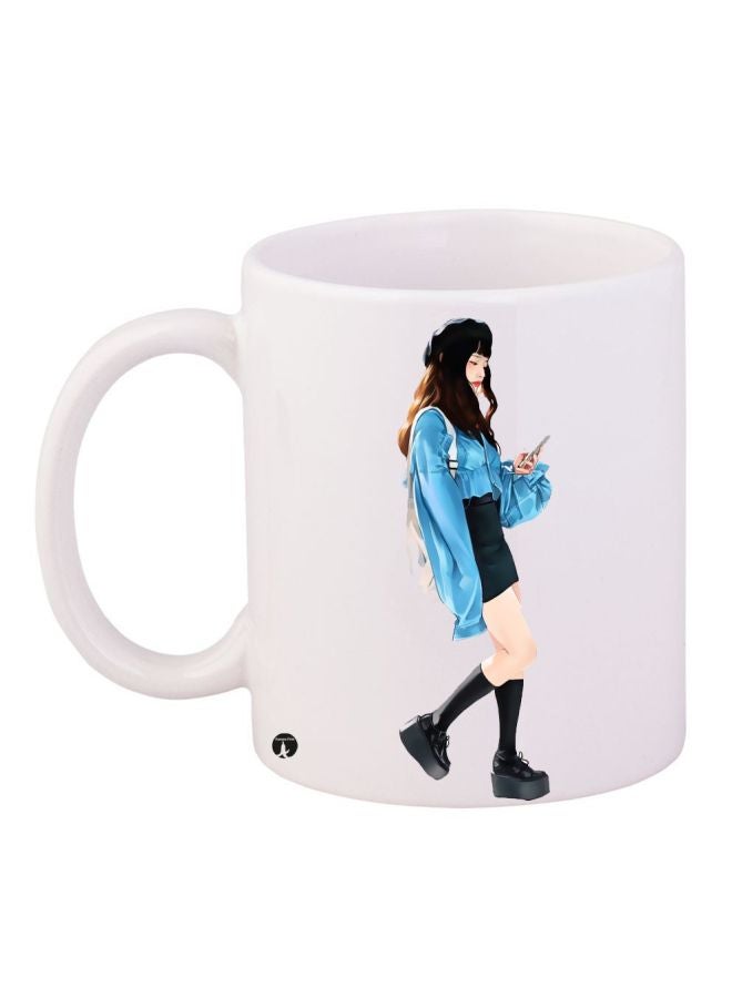 Cartoon Girl Printed Coffee Mug White/Blue/Black
