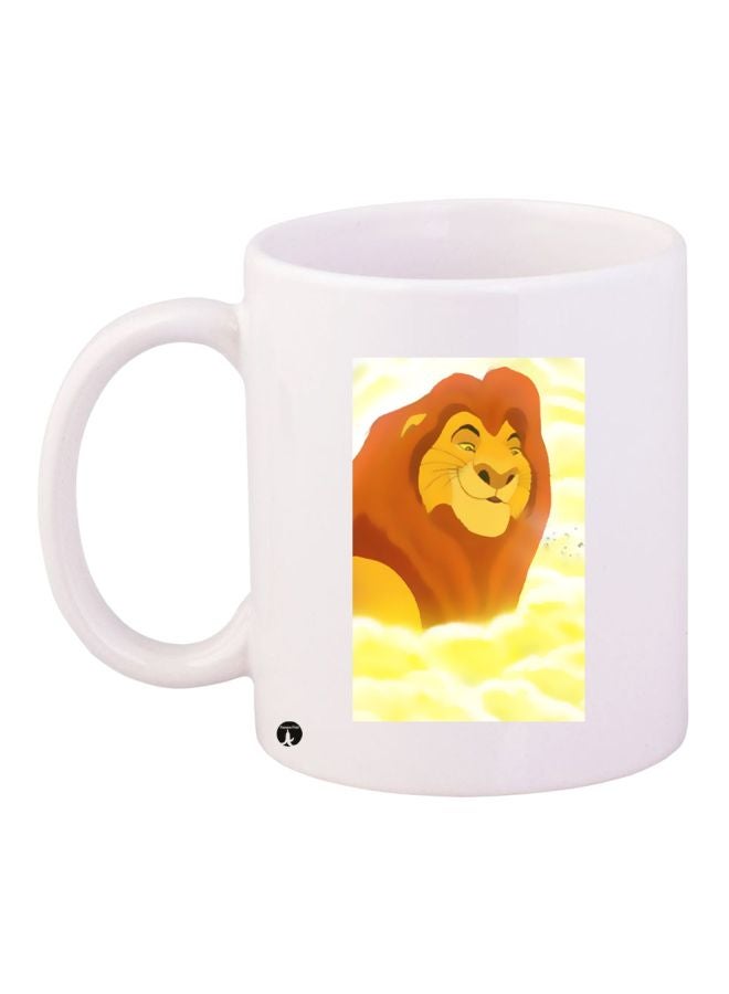 BP Cartoon Lion Printed Coffee Mug White/Yellow/Orange