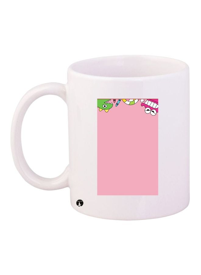 BP Cartoon Characters Printed Coffee Mug White/Pink/Green