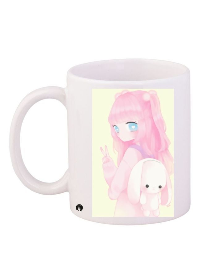 Anime Girl Printed Coffee Mug White/Pink/Yellow