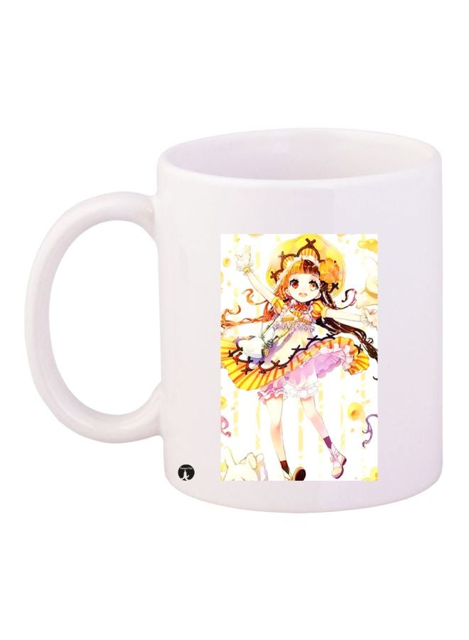 بي بي مج قهوة بطبعة رسوم متحركة على شكل فتاة أبيض/أصفر/وردي