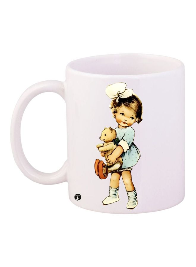 بي بي كوب قهوة مطبوع برسمة فتاة أبيض/أزرق/بني