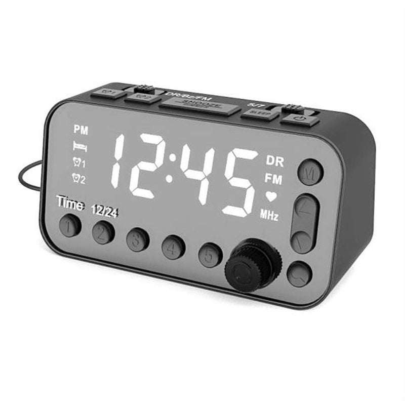 Generic - LCD Backlight Dual USB Port DAB & FM Radio Digital Alarm Clock V7381_P Black - Image 1